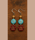 Czech Birds and Flowers Earrings (Blue and Red)