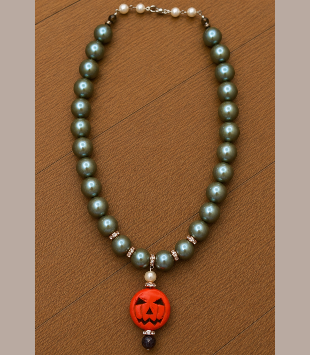 Grey Pearl Jack-O-Lantern Necklace (Eclectic Ruby Red Original)