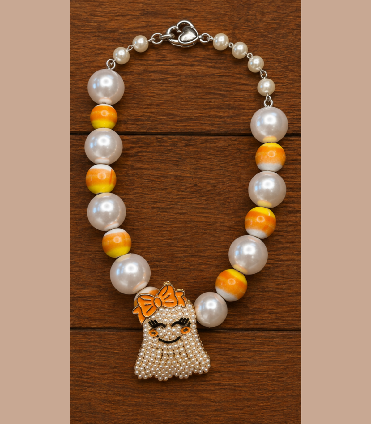 Candy Corn and Pearl Blingy Ghost Necklace