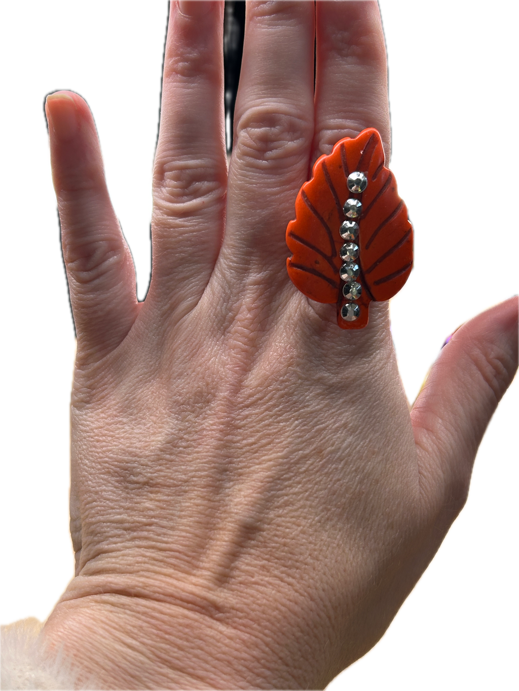 Blingy Orange Leaf Stretch Ring