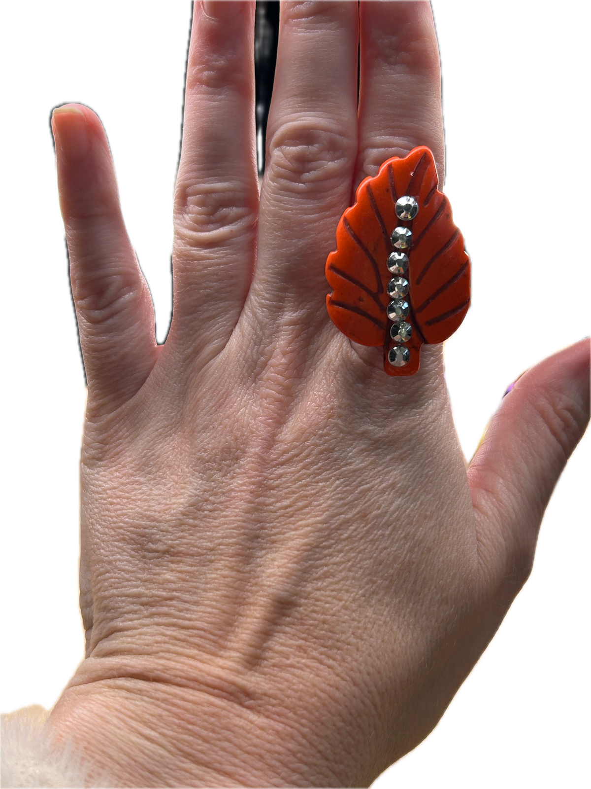 Blingy Orange Leaf Stretch Ring