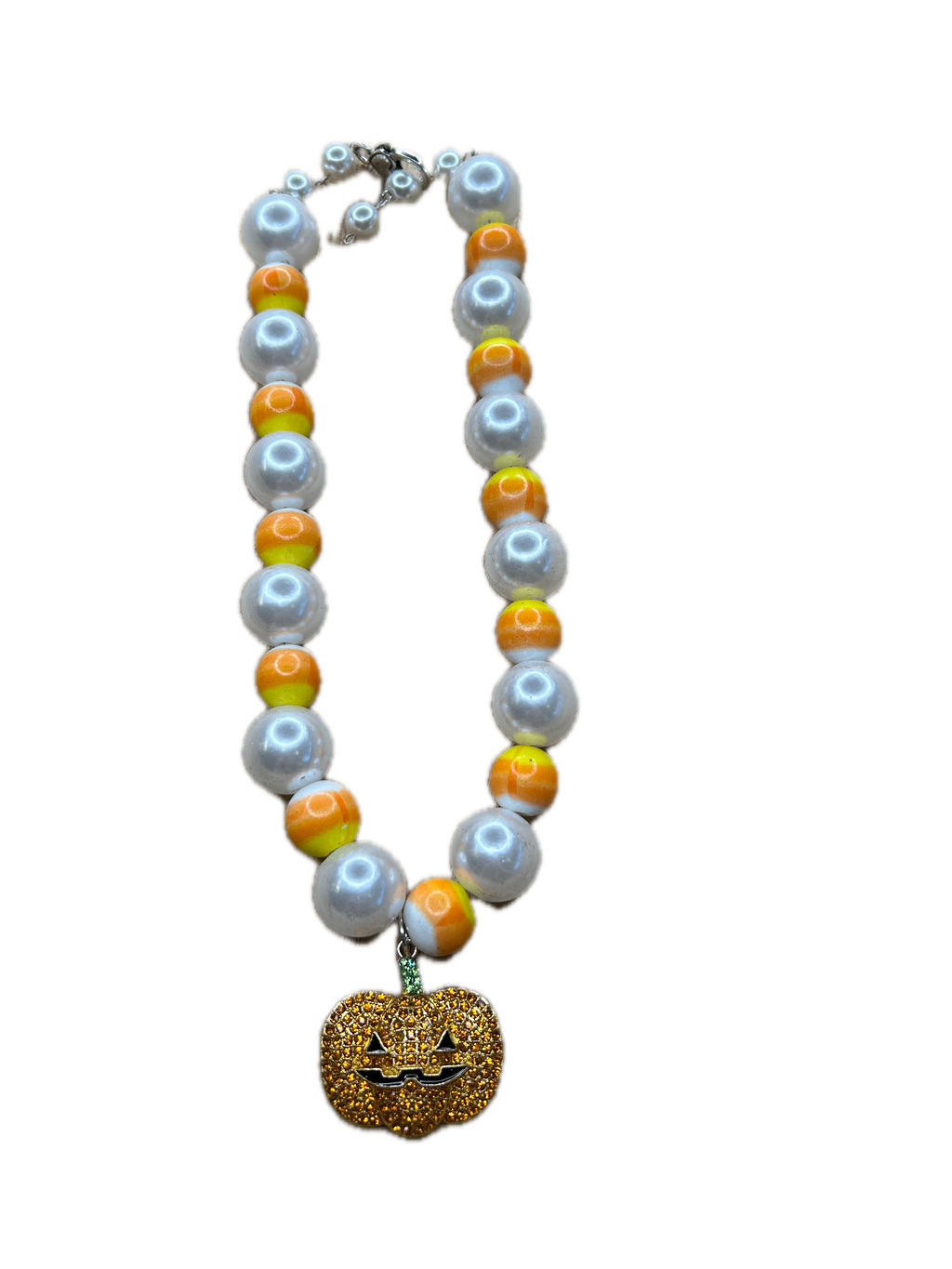 Candy Corn and Pearl Blingy Jack-O-Lantern Necklace (Eclectic Ruby Red Original)