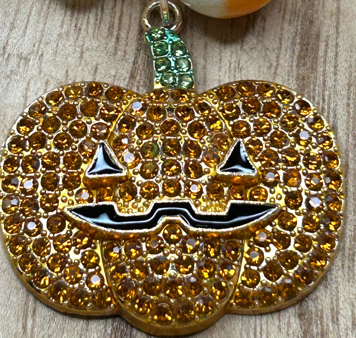Candy Corn and Pearl Blingy Jack-O-Lantern Necklace (Eclectic Ruby Red Original)