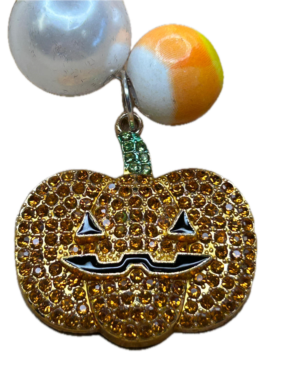 Candy Corn and Pearl Blingy Jack-O-Lantern Necklace (Eclectic Ruby Red Original)