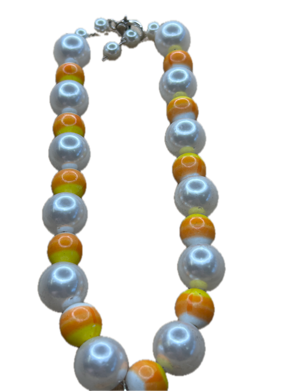 Candy Corn and Pearl Blingy Jack-O-Lantern Necklace (Eclectic Ruby Red Original)